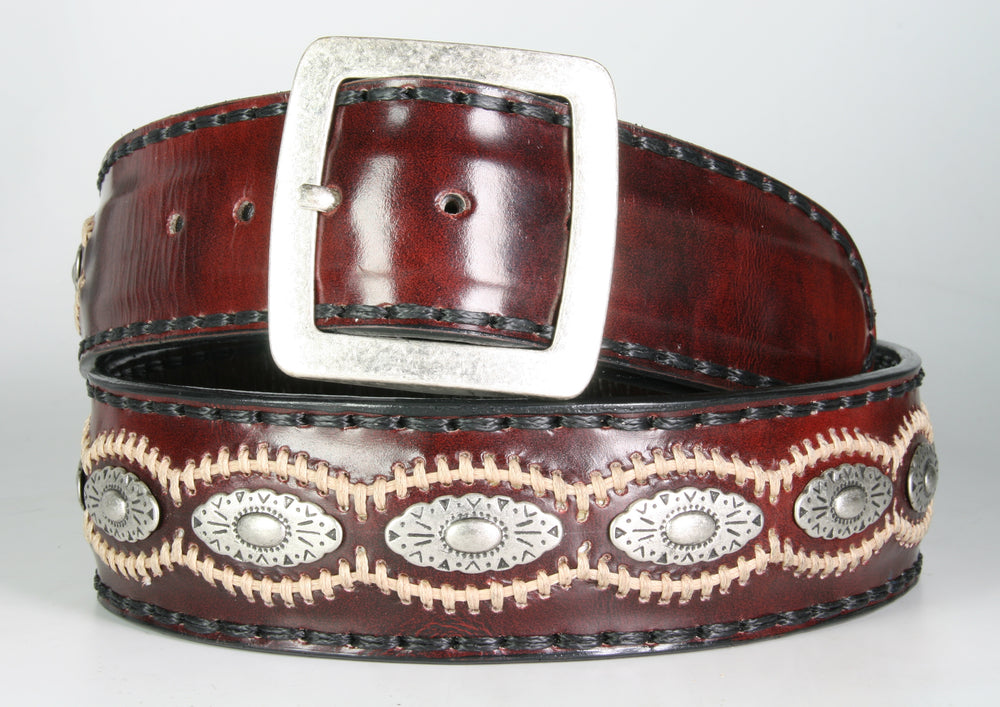 1081 Sendra leather belt Flor. Fuchsia with conchos