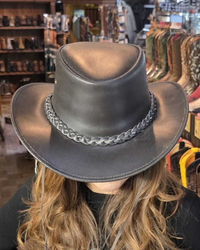 22940 Lederhut Antik Schwarzbraun