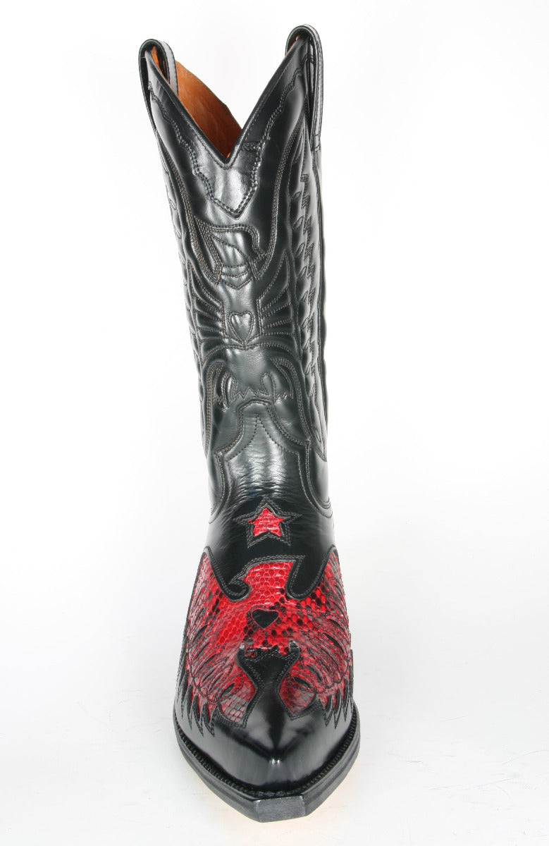 2720 Sendra cowboy boots Cuervo Flor. Negro Python Rojo