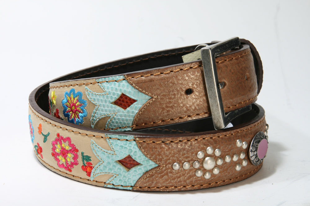 3213 Original Belts Cuero Beige Flower Belt