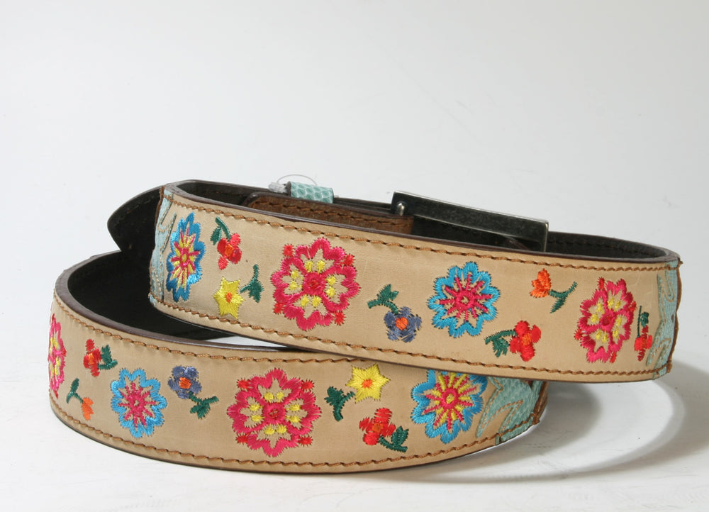 3213 Original Belts Cuero Beige Flower Belt 2