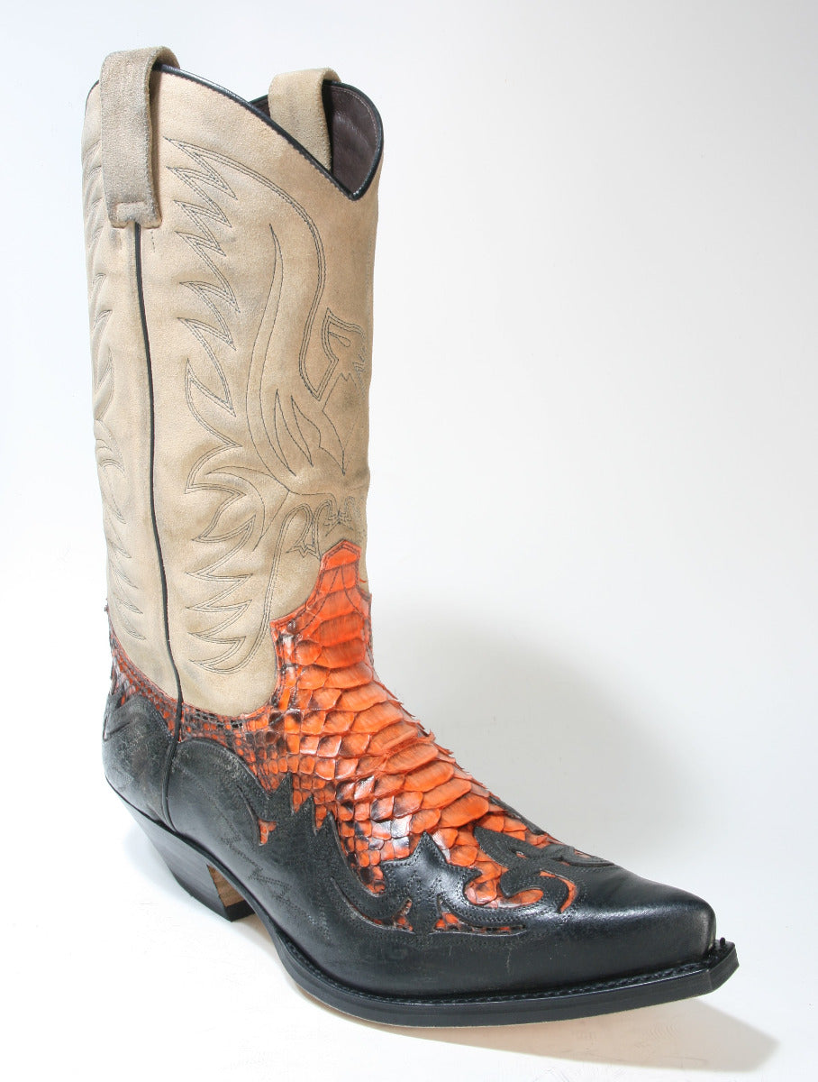 3241 Sendra Cowboy Boots Barbados Negro Pyth. orange suede