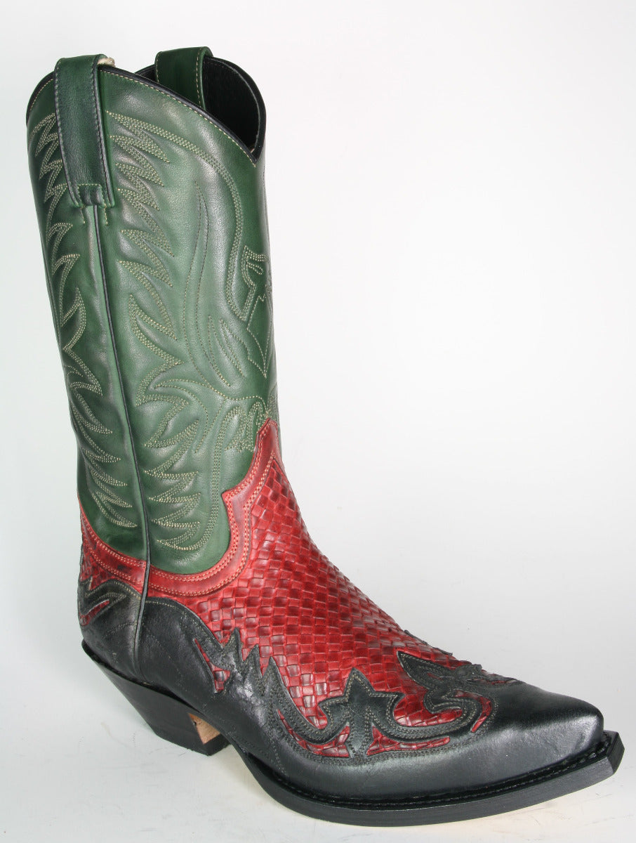 3241 Sendra Boots Westernstiefel Barbados Negro Trenzado Rojo