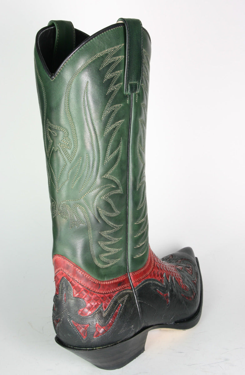 3241 Sendra Boots Westernstiefel Barbados Negro Trenzado Rojo