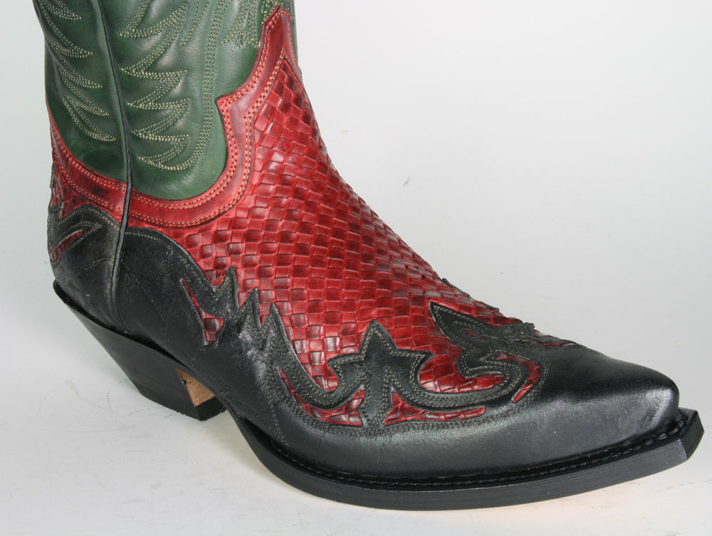 3241 Sendra Boots Westernstiefel Barbados Negro Trenzado Rojo