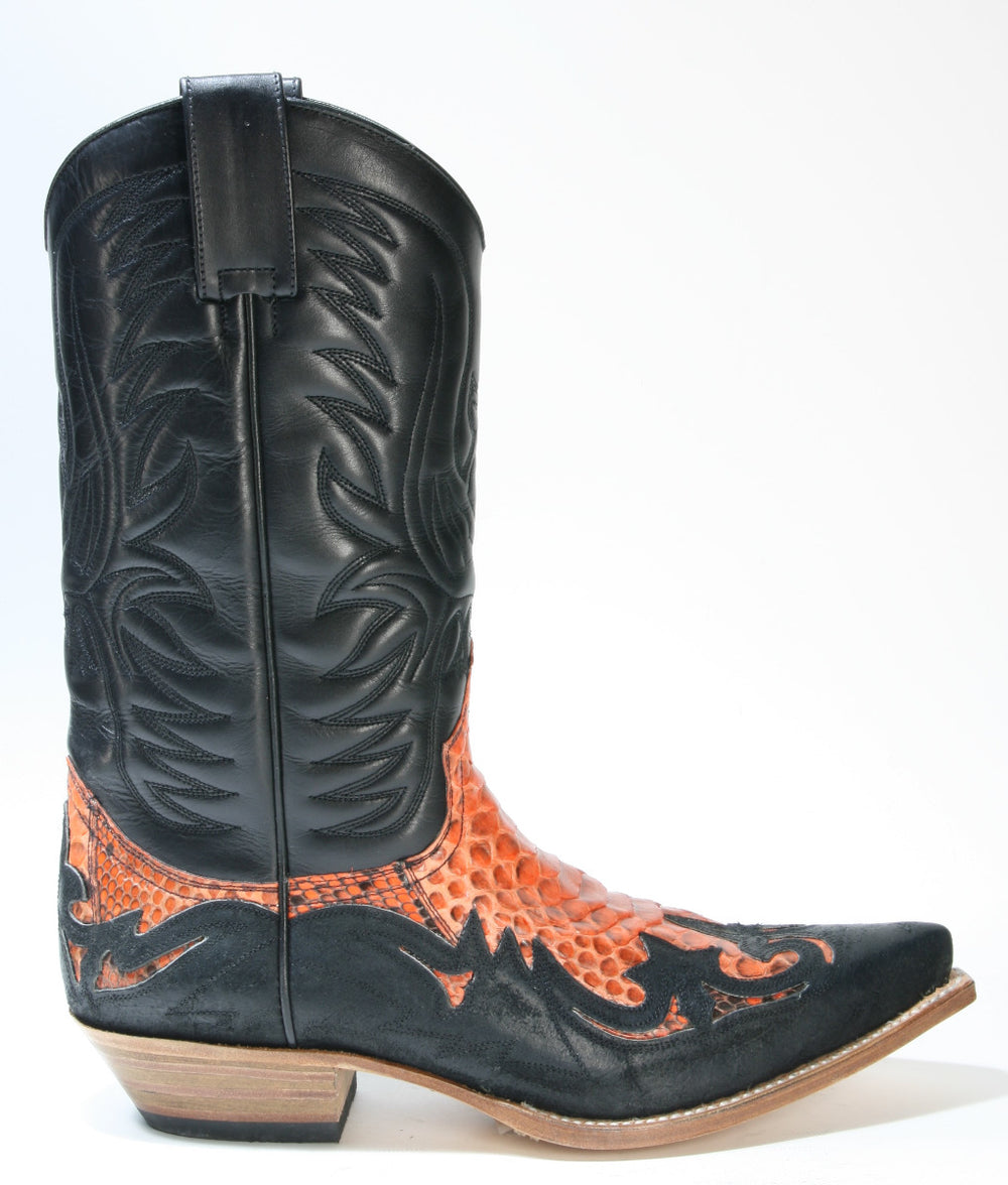 3241 Sendra Cowboy Boots Barbados Negro Python Orange