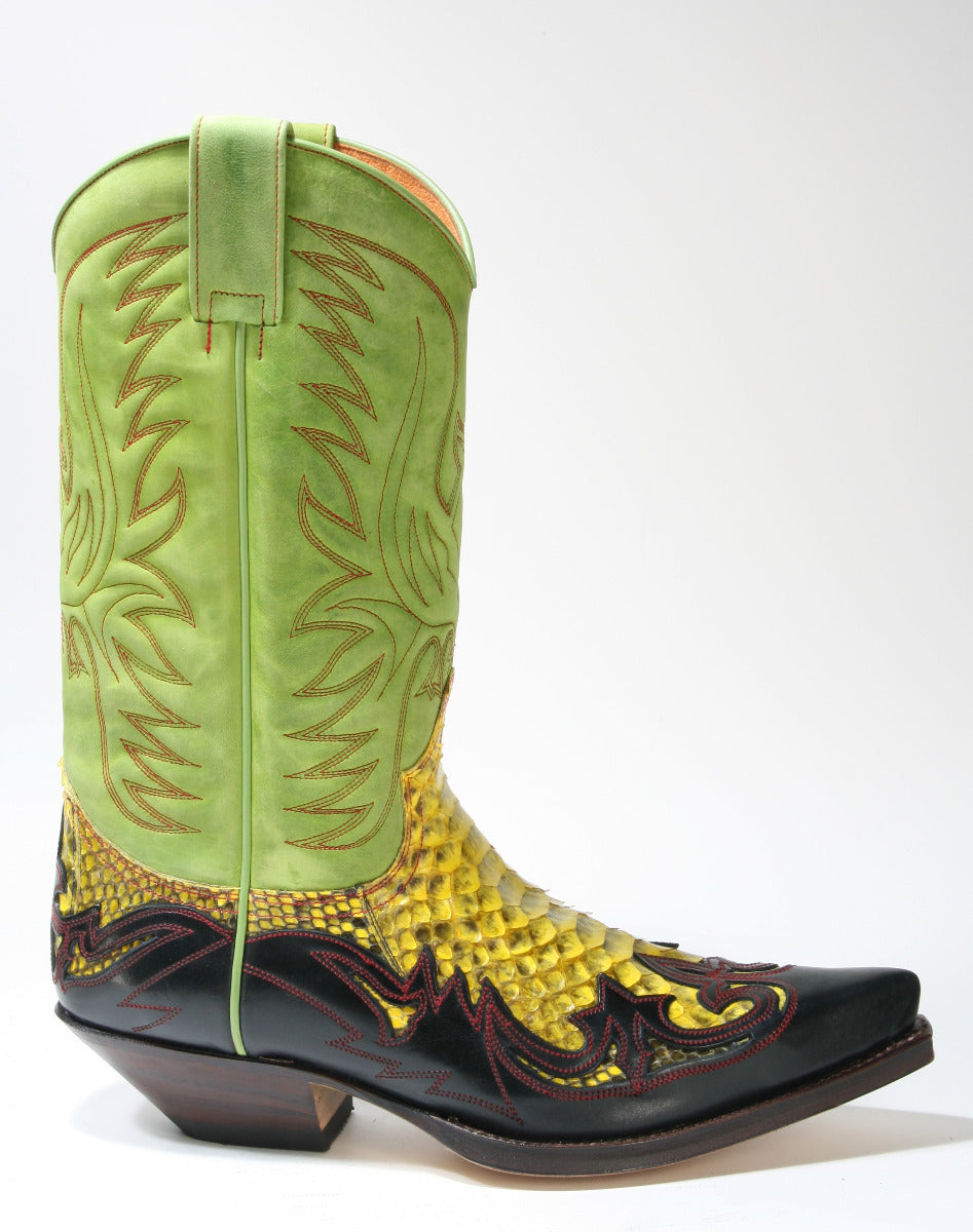 3241 Sendra Boots Cowboy Boots Negro Python Barr. Amarillo