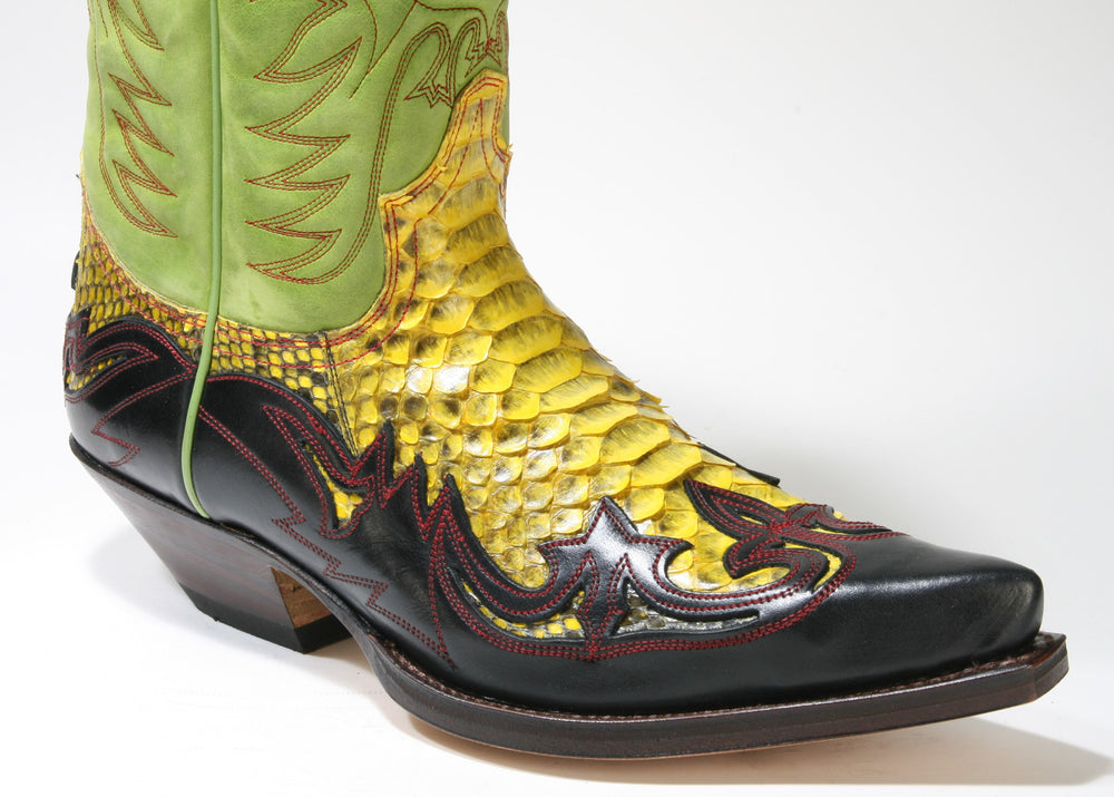 3241 Sendra Boots Cowboy Boots Negro Python Barr. Amarillo