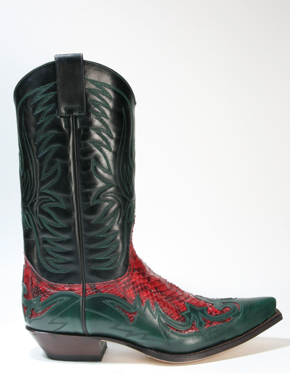 3241 Sendra cowboy boots Flor. Green Python Barr. Rojo