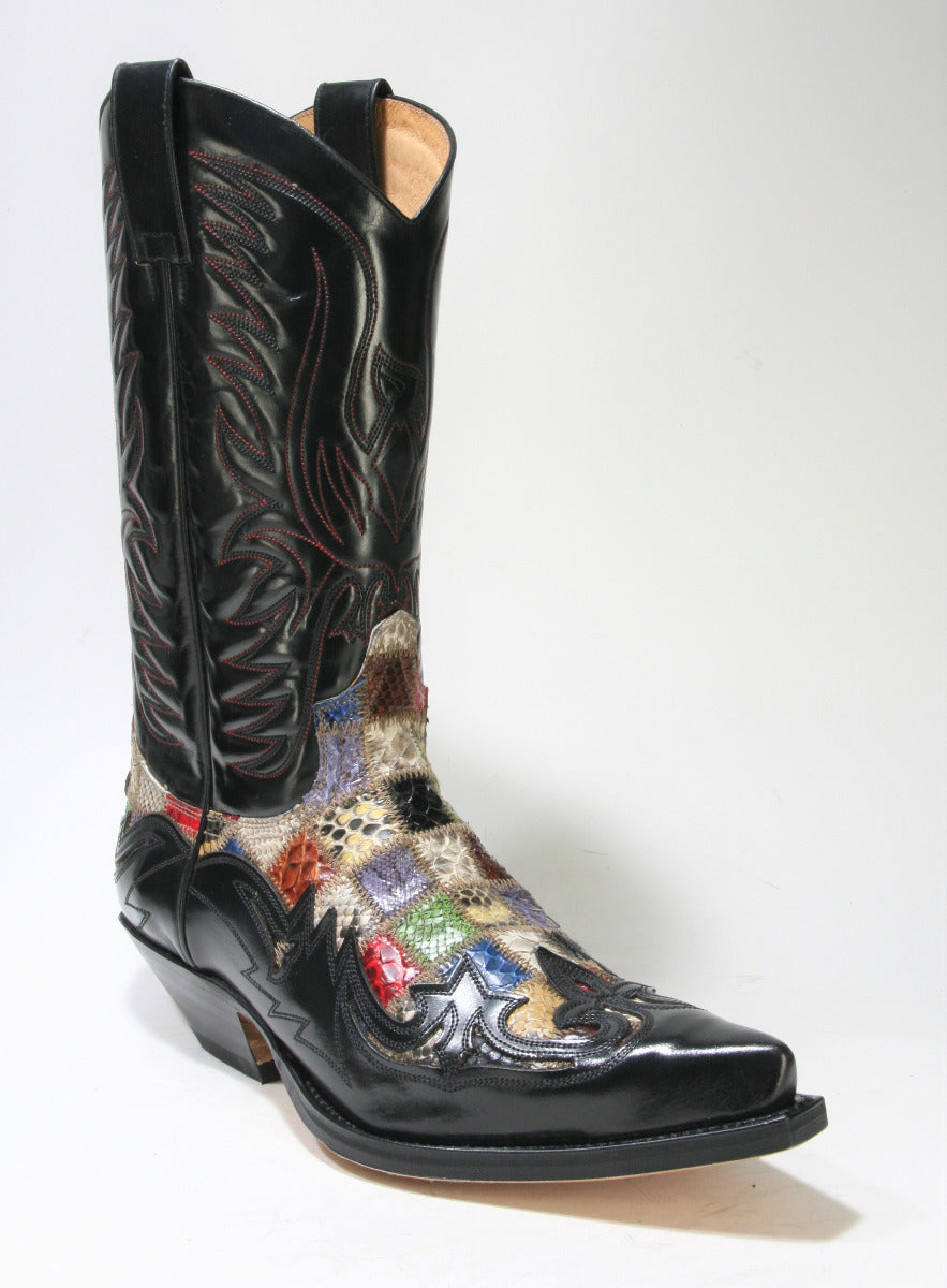 3241 Sendra cowboy boots Flor. Negro Python Patchwork small