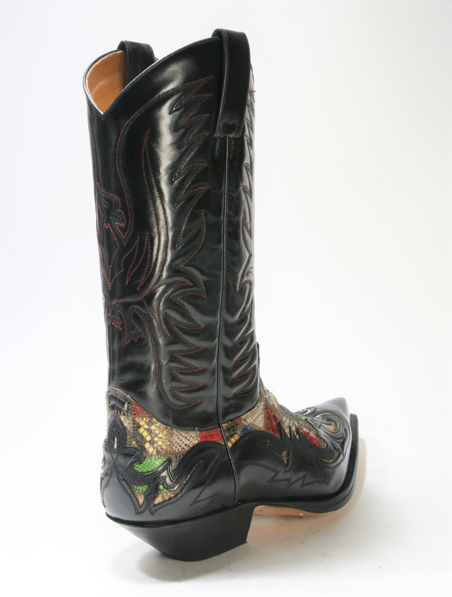 3241 Sendra cowboy boots Flor. Negro Python Patchwork small