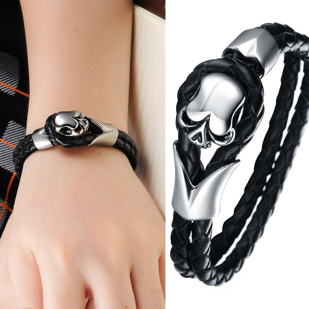 LB114 Lederarmband Black skull