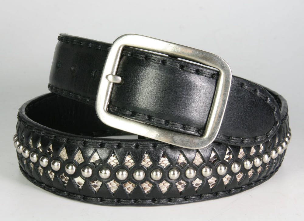 511 Sendra leather belt, black python leather, studs