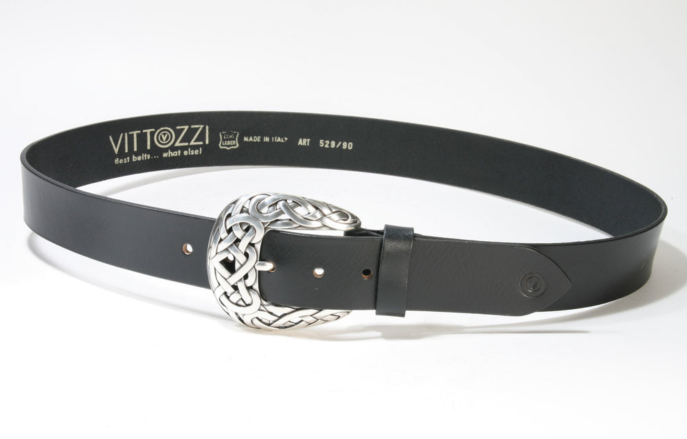 529 Vittozzi leather belt black western buckle