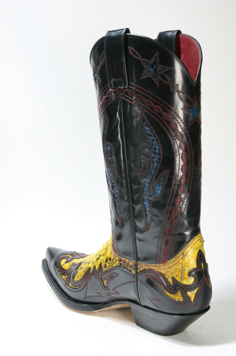 6033 Sendra Boots Flora Negro Python Amarillo