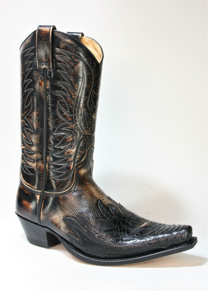 7013 Sendra Cowboy Boots Python Negro Denver Canela