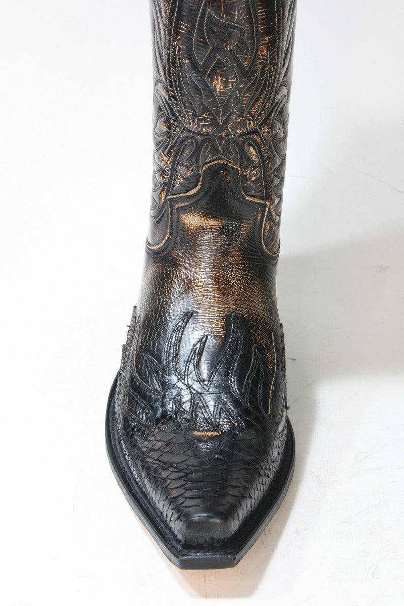 7013 Sendra Cowboy Boots Python Negro Denver Canela