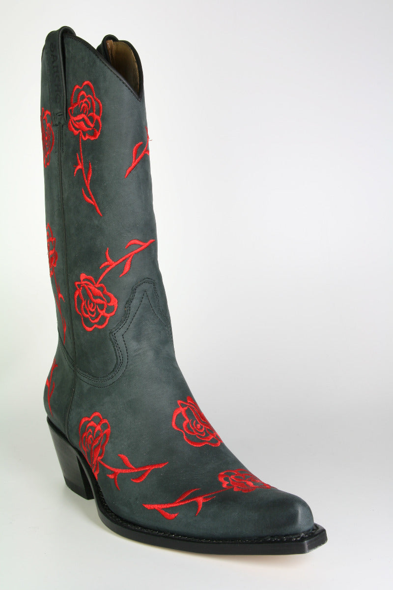 7733 Sancho Cowboystiefel Negro rote Rosen
