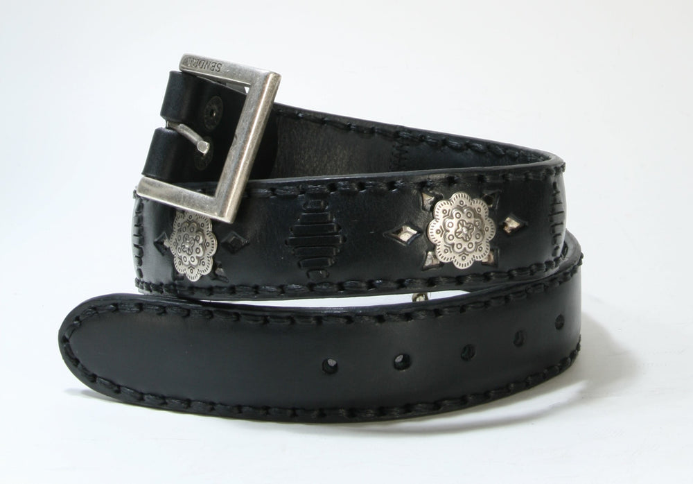8277 Sendra Leather Belt Black Python Natural with Conchos