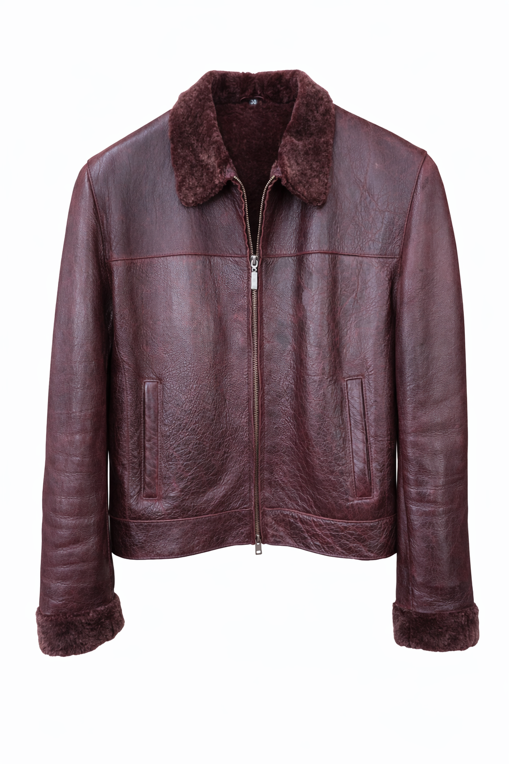 Damen Lederjacke mit echtem Lammfell bordeaux