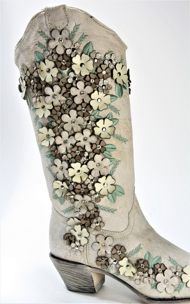 A3600 Corral Boots Cowboyboots White Flower