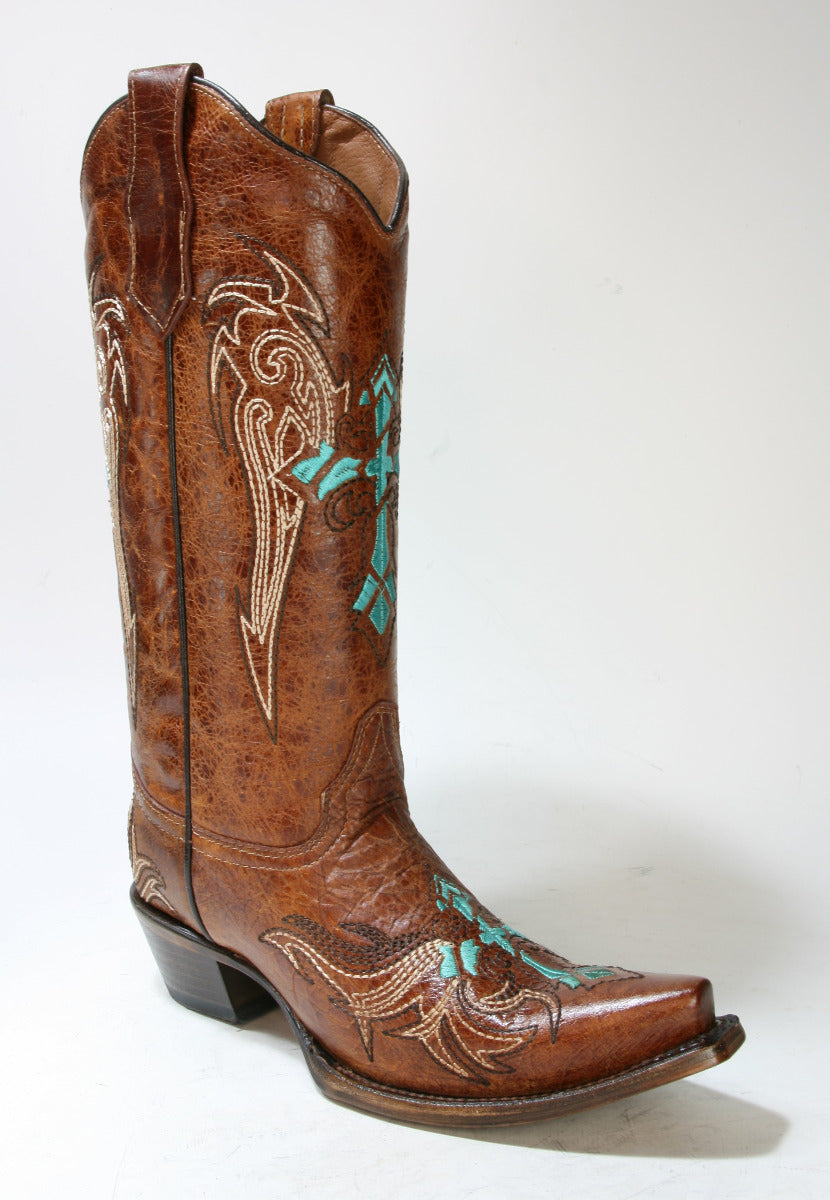 L5104 Corral Boots Circle G Cowboy Boots Cognac Turquoise Cross