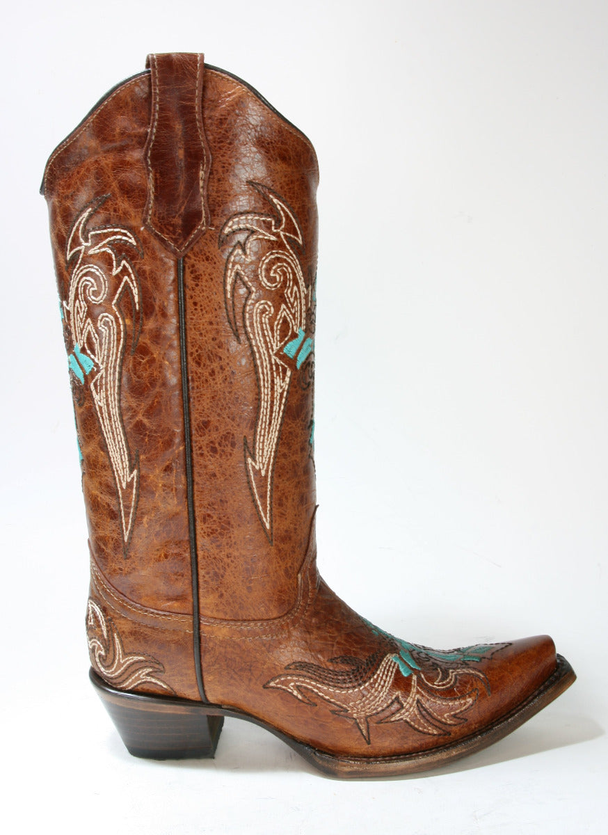 L5104 Corral Boots Circle G Cowboy Boots Cognac Turquoise Cross