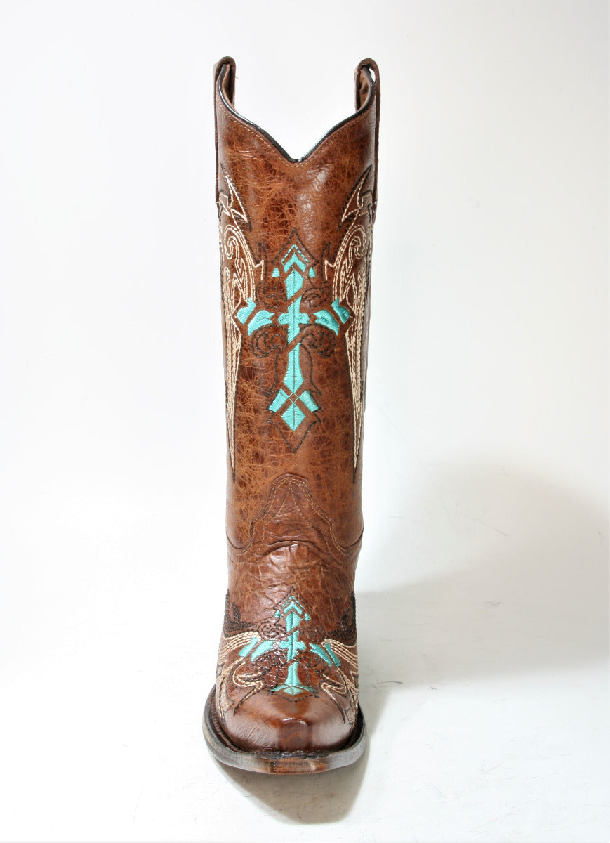 L5104 Corral Boots Circle G Cowboy Boots Cognac Turquoise Cross