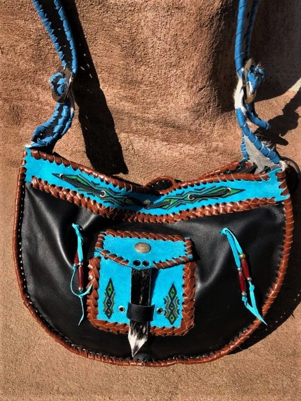 Ledertasche Ethno Schwarz Türkis