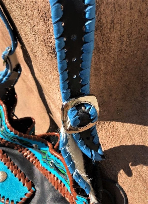 Ledertasche Ethno Schwarz Türkis