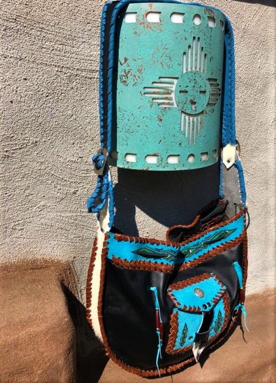 Ledertasche Ethno Schwarz Türkis