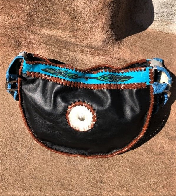 Ledertasche Ethno Schwarz Türkis