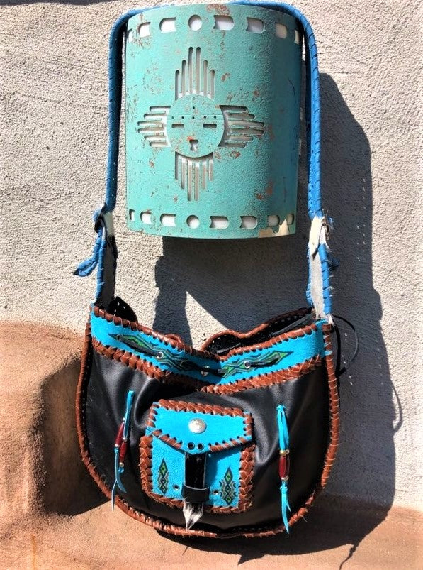 Ledertasche Ethno Schwarz Türkis