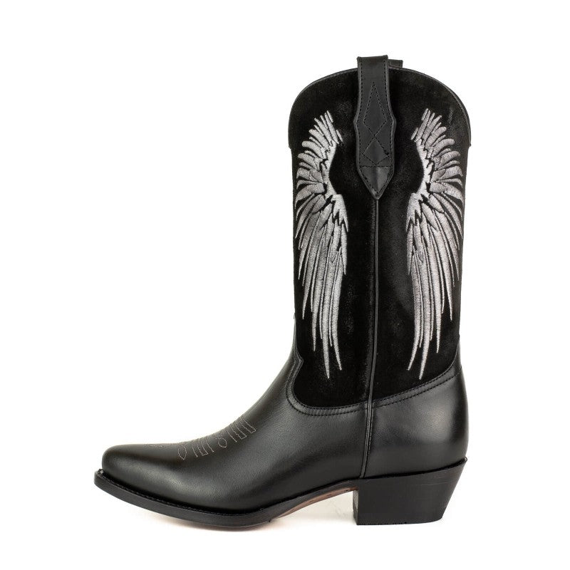 2666 Mayura Cowboystiefel Wings Black Nappa Black Split Suede