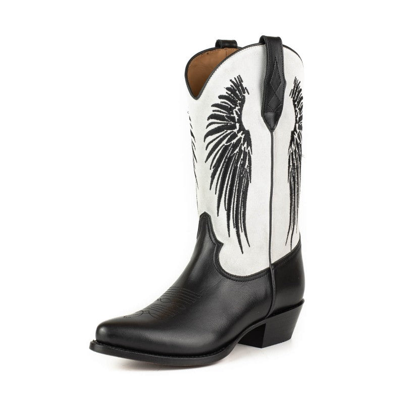 2666 Mayura cowboy boots WINGS Black Nappa White Split Suede