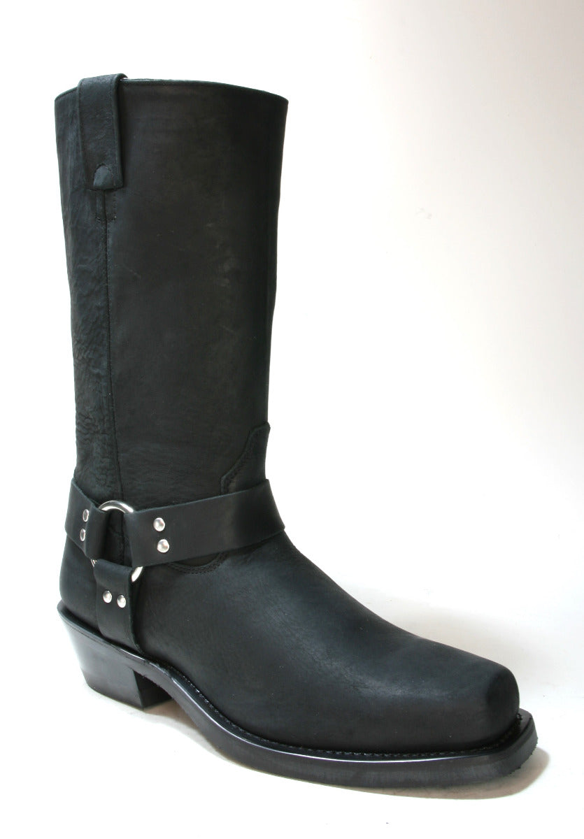 2058 OLDWEST Galveston Biker Boots Black Distress