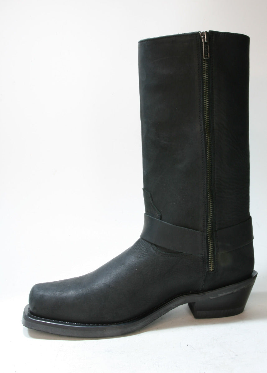 2058 OLDWEST Galveston Biker Boots Black Distress