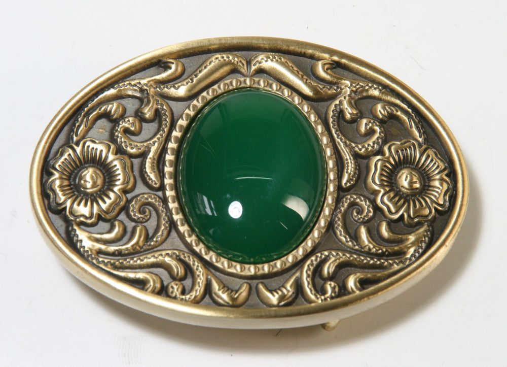 32724 Buckle Gürtelschnalle messing mit grünem Stein