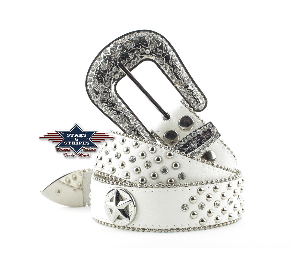 Gürtel Stars and Stripes stone 02 White