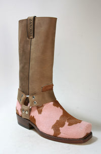 0541 Sancho Bikerboots Castano Kuhfell rosa