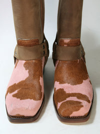 0541 Sancho Bikerboots Castano Kuhfell rosa