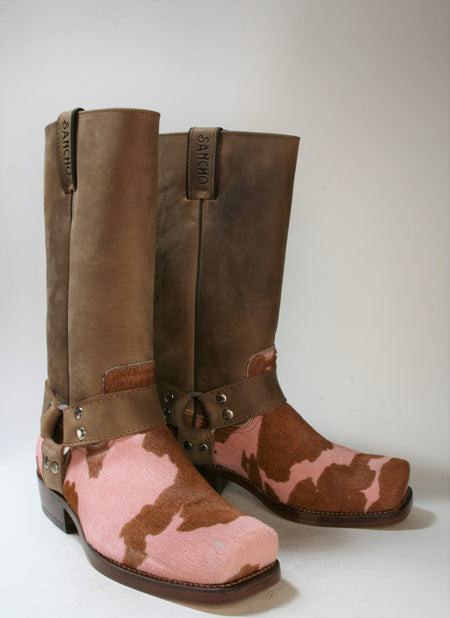 0541 Sancho Bikerboots Castano Kuhfell rosa
