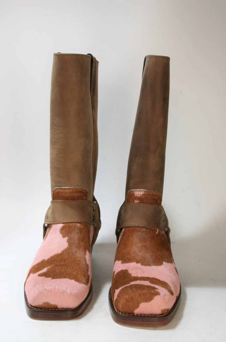 0541 Sancho Bikerboots Castano Kuhfell rosa