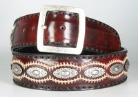 1081 Sendra leather belt Flor. Fuchsia with conchos