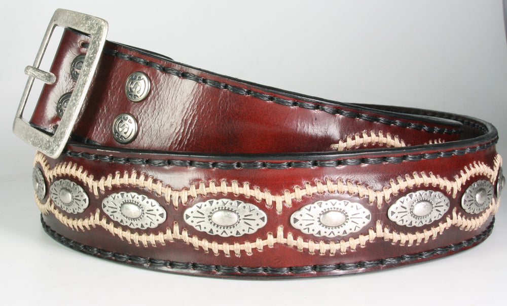 1081 Sendra leather belt Flor. Fuchsia with conchos
