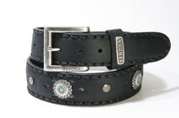1187 Sendra Interchangeable Leather Belt Black Turquoise Conchas