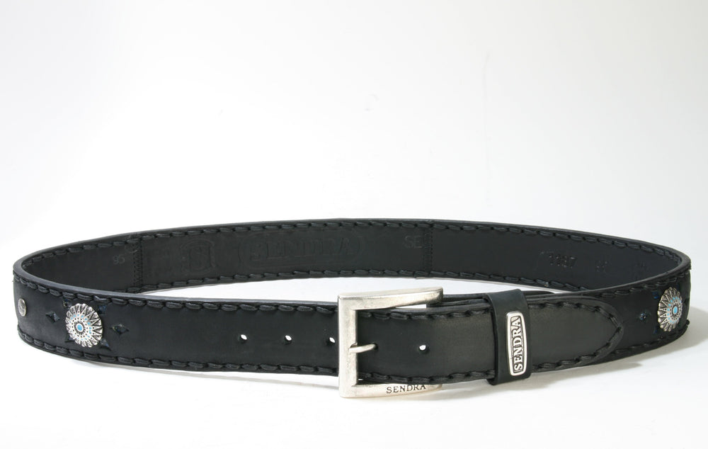 1187 Sendra Interchangeable Leather Belt Black Turquoise Conchas