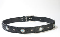 1187 Sendra Interchangeable Leather Belt Black Turquoise Conchas
