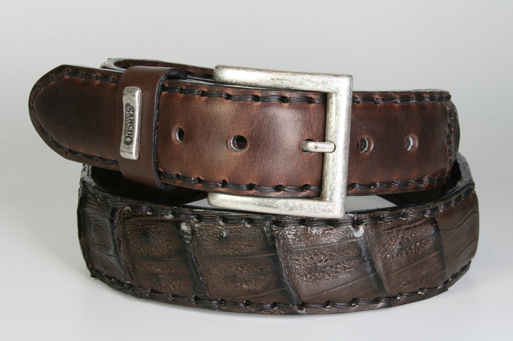 214 Sancho Belt Genuine Caiman Leather Dark Brown