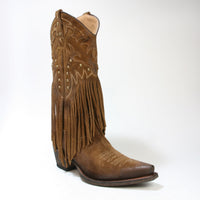 Exklusive Mayura Cowboystiefel aus gewachstem Wildleder mit Fransen und Messingnieten